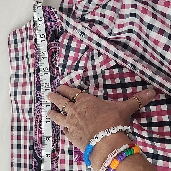 MICHELSON LONDON MENS BUTTON-DOWN PLAID WITH PAISLEY ACCENT CUFFS SIZE MEDIUM - Picture 10 of 11